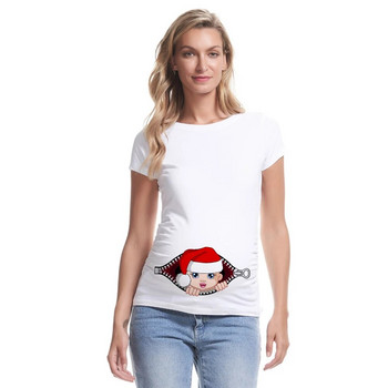 Baby\'s 1st Christmas on The Inside Бременна тениска Дамска блуза за бременни Коледни анимационни ризи за бременни Дрехи за бременни