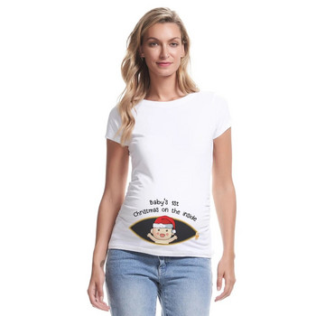 Τα 1α Χριστούγεννα του μωρού στο εσωτερικό μπλουζάκι εγκυμοσύνης Γυναικεία μπλούζα εγκυμοσύνης Χριστουγεννιάτικα κινούμενα σχέδια Πουκάμισα εγκυμοσύνης Ρούχα εγκυμοσύνης
