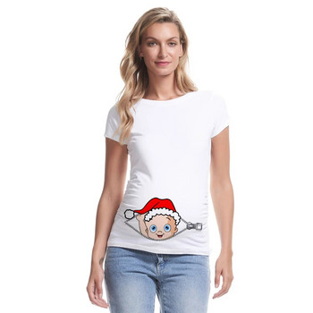 Τα 1α Χριστούγεννα του μωρού στο εσωτερικό μπλουζάκι εγκυμοσύνης Γυναικεία μπλούζα εγκυμοσύνης Χριστουγεννιάτικα κινούμενα σχέδια Πουκάμισα εγκυμοσύνης Ρούχα εγκυμοσύνης