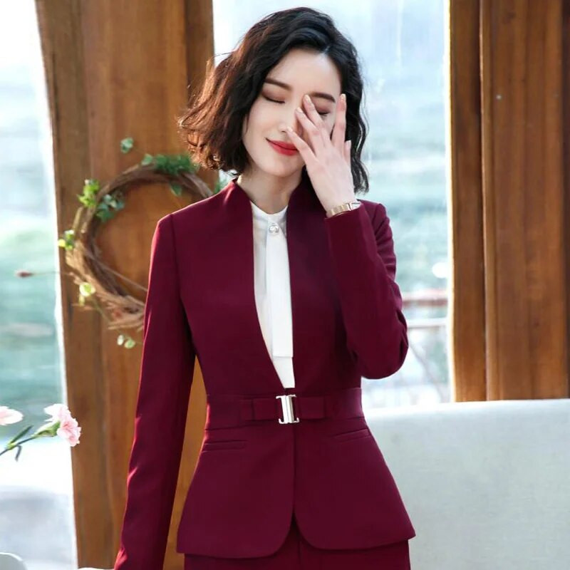 Formalno uredsko odijelo s hlačama za ženske blejzere Komplet hlača Elegantna ženstvena uniforma dugih rukava Poslovno formalno radno odijelo preko veličine 4XL