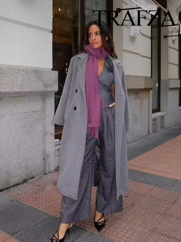 TRAFZA pavasariniai 3 dalių kostiumai moterims ilgomis rankovėmis, ilgomis rankovėmis, ilgomis rankovėmis su gėlėmis ir universalios moteriškos plačios kelnės