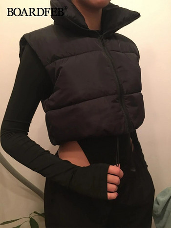 Γυναικείο χειμερινό γιλέκο Ελαφρύ αμάνικο ζεστό πανωφόρι γιλέκο με επένδυση Gilet με φερμουάρ Νέα βάση Παλτό μονόχρωμο γιακά