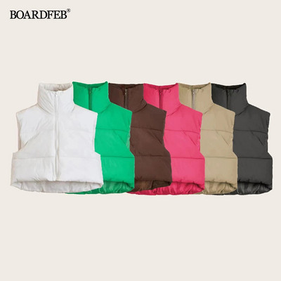 Women Winter Vest Lightweight Sleeveless Warm Outerwear Puffer Vest Padded Gilet Zip Up New Stand Collar Coat Solid Color Jacket