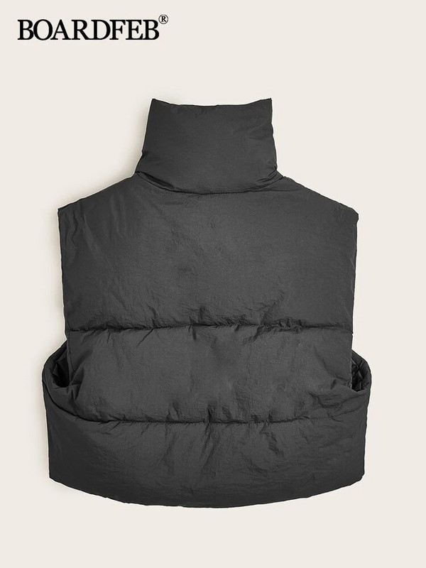 Moteriška žieminė liemenė Lengva be rankovių, šilti viršutiniai drabužiai, paminkštinta liemenė, paminkštinta, užsegama užtrauktuku, nauja stovi apykakle, vienspalvė striukė