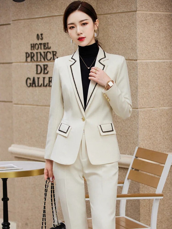 Modni ženski blejzer odijelo s hlačama Ženska marelica crno-zelena kaki ženska poslovna radna odjeća Svečani set od 2 komada sakoa i hlača