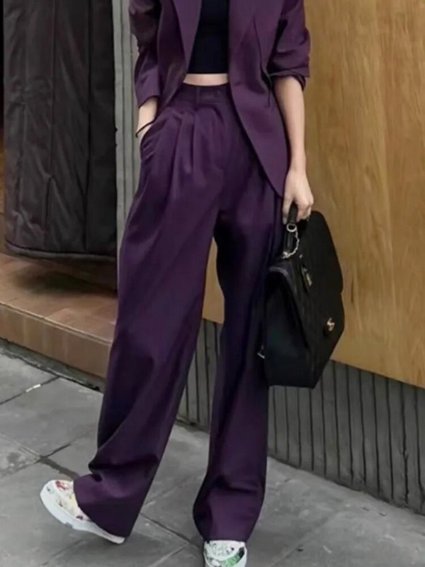 Modni ženski odijelo s hlačama Svečana ženska uredska poslovna radna odjeća Blejzer i hlače Ljubičasti komplet od 2 komada Ženska odjeća