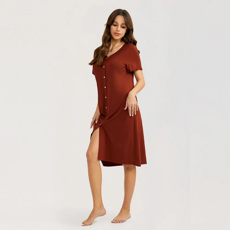 Nėštumo miegui skirtos pižamos suknelės nėščiosioms gimdymo naktiniai marškinėliai ligoninės trumpomis rankovėmis V kaklo mygtukas nėščioms moterims