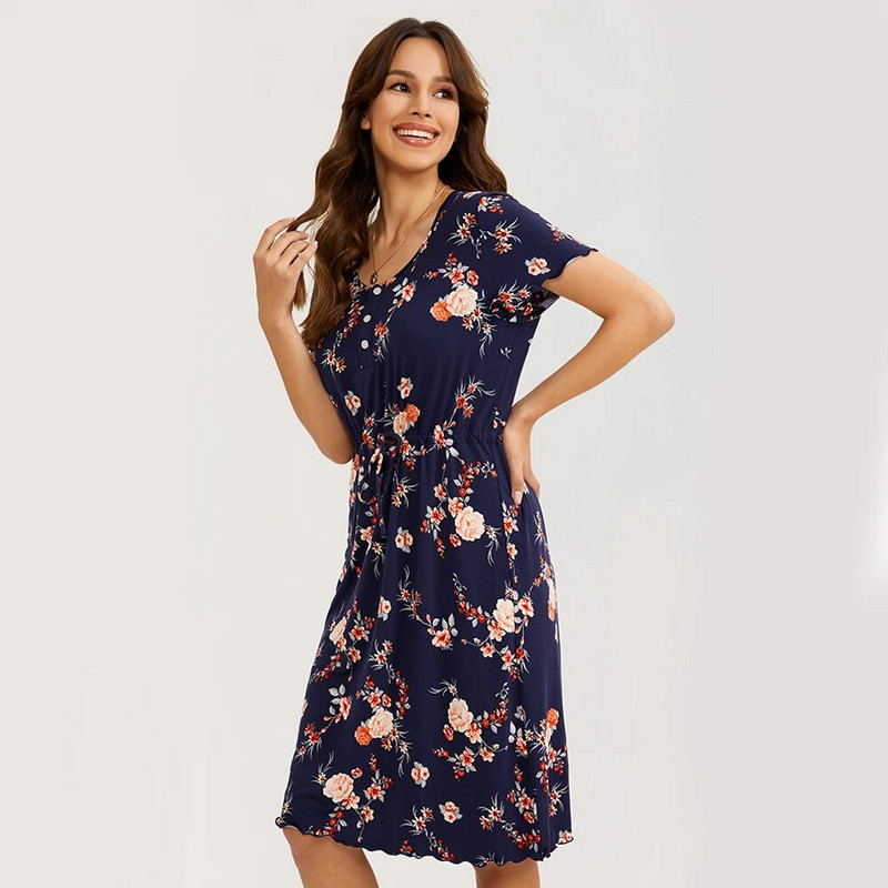 Nėštumo miegui skirtos pižamos suknelės nėščiosioms gimdymo naktiniai marškinėliai ligoninės trumpomis rankovėmis V kaklo mygtukas nėščioms moterims