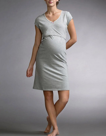 Пижама за бременни за бременни Жени с къси ръкави Лятна пижама за кърмачки Пижама за кърмене Рокля за бременни Халат за бременни