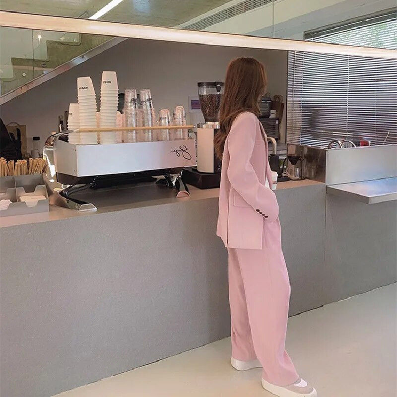 Sügisbleiserite komplektid Korea 2-osaline naiste pikkade varrukatega avara ülikond jakk püksid ülikonnad kontori naiste tööriiete ansambel naisterahvas