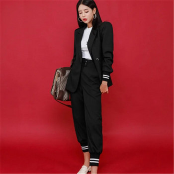 Пролетен дамски блейзър 2023 г. Костюм с дълги ръкави, тънък блейзър, палто + дълъг комплект панталони Модни офис дамски работни екипи Ансамбъл