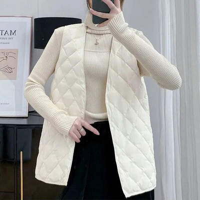 2023 Autumn Winter Down Cotton Vest Women`s Loose V-neck  warm Light and Thin Coat women Sleeveless Waistcoat Jacket FemaleTops