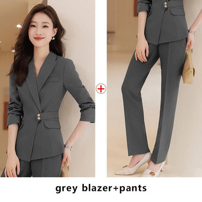 Yitimuceng Formalni odijela s hlačama Dvodijelni set Ženska jesen 2023. Nova uredska moda Ženski sakoi s otvorenim ovratnikom Jednobojne hlače