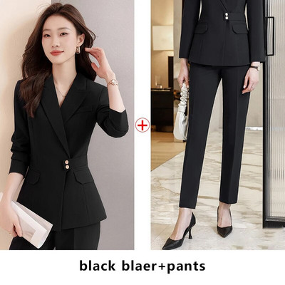 Yitimuceng Formalni odijela s hlačama Dvodijelni set Ženska jesen 2023. Nova uredska moda Ženski sakoi s otvorenim ovratnikom Jednobojne hlače