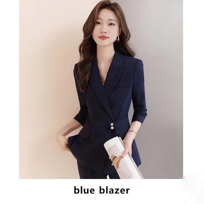 Yitimuceng Formalni odijela s hlačama Dvodijelni set Ženska jesen 2023. Nova uredska moda Ženski sakoi s otvorenim ovratnikom Jednobojne hlače