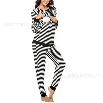 2023 г. Нови дамски пижами за бременни Раирани пижами за кърмачки Комплект пижами за кърмачки с пълен ръкав Дрехи за кърмене