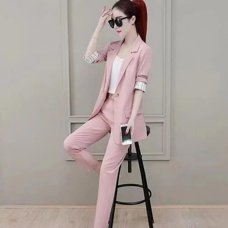 3 vnt/komplektas formalus švarkas liemenės kelnių rinkinys elastiniu juosmeniu trijų dalių komplektas Moteriška verslo apranga kvėpuojanti verslo kelionė