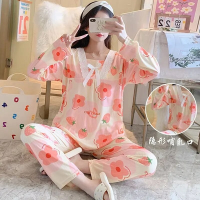 Komplet pidžama za trudnice, proljeće i jesen, kućna odjeća za dojenje Tanke ljetne pidžame, komplet odjeće za žene nakon poroda, za dojenje, zima