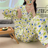 Pizsama tavaszi őszi női hosszú ujjú nadrág kétrészes kardigán rajzfilm három szem selyem pizsama háztartási öltöny