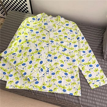 Пижами Пролет Есен Дамски панталони с дълги ръкави Жилетка от две части Карикатура Млечна копринена пижама с три очи Домашно облекло Костюм