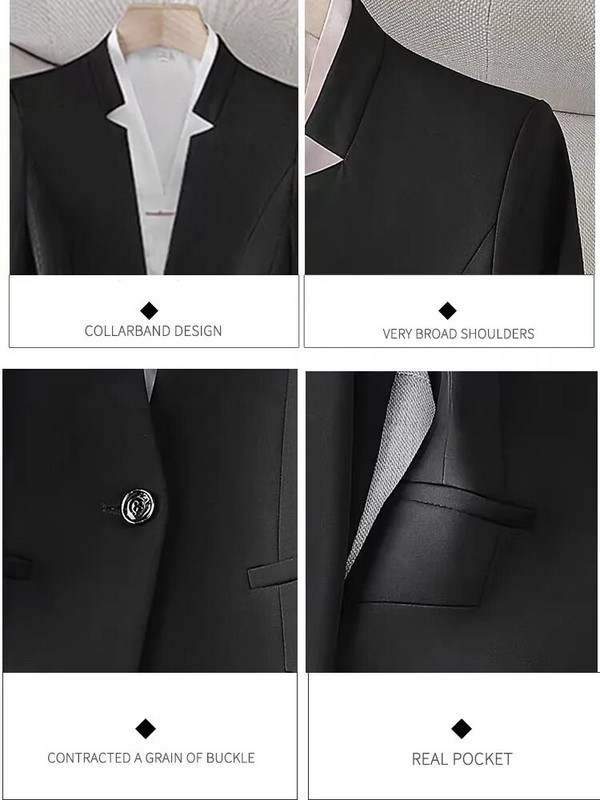 Profesionalūs tamsiai mėlyni kostiumai moterims, pavasario temperamentas, plonas švarkas ir kelnės, biuro komplektai moterims, madingi darbo drabužiai, uniforma