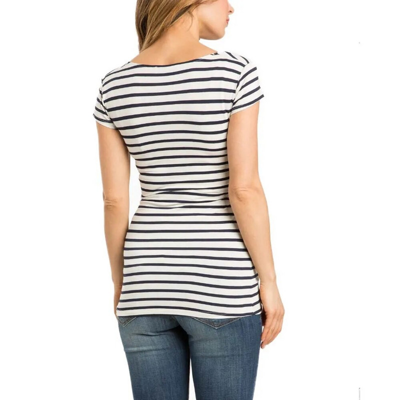 Nauji laisvalaikio drabužiai nėščiosioms moterims žindančioms moterims Drabužiai trumpomis rankovėmis marškinėliai dryžuoti V formos iškirpte nėščių moterų krūtimi maitinančių moterų viršutiniai drabužiai