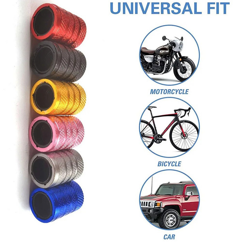 Padangų vožtuvų koto dangteliai 4vnt aliumininiai padangų vožtuvų dangtelių komplektai, korozijai atsparūs koto dangteliai automobiliams sunkvežimiams, motociklams, visureigiams ir dviračiams