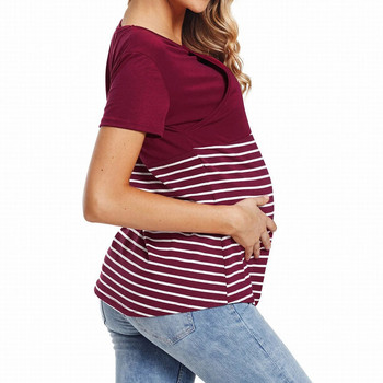 Μπλουζάκια θηλασμού μητρότητας Ρούχα θηλασμού με στρογγυλό λαιμό για εγκύους Θηλάζουσες μητέρες με ριγέ στάμπα με κοντομάνικα μπλουζάκια