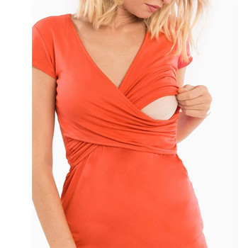 Дамско облекло за бременни Облекло за кърмене Дрехи за бременни с V-образно деколте с къс ръкав Плисирана тениска за бременни отстрани