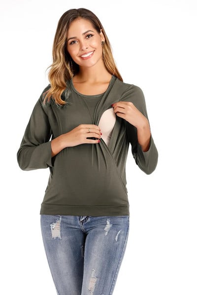 2023 tavaszi és őszi kismama szoptatási pólók hosszú ujjú O-nyak blokk szín patchwork terhesség szoptatás ruhák szoptatás