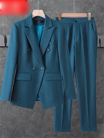 Yitimuceng uredski ženski dvodijelni setovi, novi ženski dvoredni sakoi s otvorenim ovratnikom iz 2023. Ležerni odijela s hlačama visokog struka