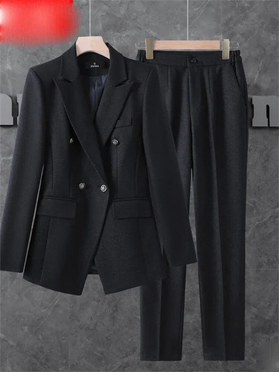 Yitimuceng uredski ženski dvodijelni setovi, novi ženski dvoredni sakoi s otvorenim ovratnikom iz 2023. Ležerni odijela s hlačama visokog struka