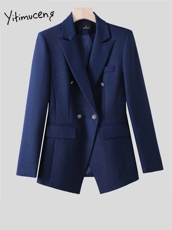 Yitimuceng uredski ženski dvodijelni setovi, novi ženski dvoredni sakoi s otvorenim ovratnikom iz 2023. Ležerni odijela s hlačama visokog struka