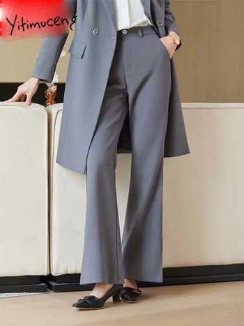 Yitimuceng Solid Two Piece Σετ Γυναικεία Ρούχα 2023 Γυναικεία Κοστούμια Γυναικεία Παντελόνια Γυναικεία κοστούμια με μονό στήθος μακρύ σακάκι