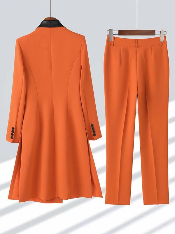 Aukštos kokybės korėjiečių moterų oficialus 2023 m. rudens verslo kostiumai su darbo apranga Biuro uniformos kelnių švarkas 2 dalių komplektas
