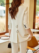 Yitimuceng fehér női öltönyök 2023-as divatos irodai női öltönyök, egysoros blézer magas derekú nadrágkosztümök