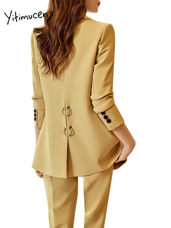 Yitimuceng fehér női öltönyök 2023-as divatos irodai női öltönyök, egysoros blézer magas derekú nadrágkosztümök