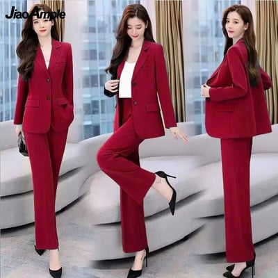 Women`s Autumn Casual Suit Jacket Matching Set 2023 New Loose Blazers+ Wide Leg Pants Two Piece Female Chic Professional Wear