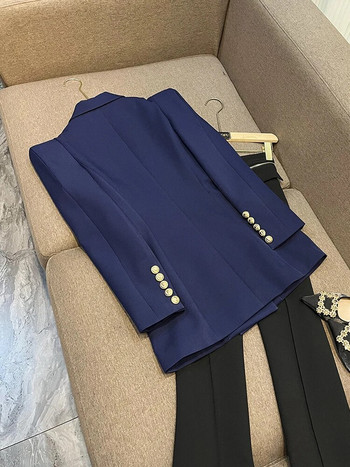 2023 Нов уличен луксозен дизайн Кралско сини дамски модни комплекти блейзъри от две части с подплънки за раменете Персонизиращи дамски костюми