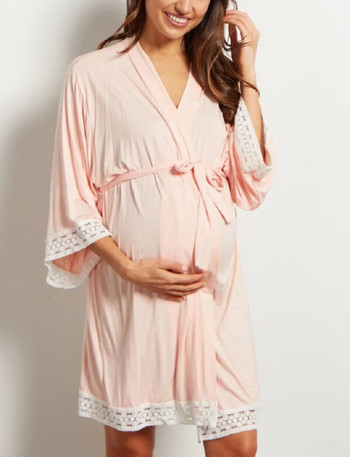 Пижами за бременни с въже за кръста Плътни меки памучни пижами Дамски пижами с три четвърти ръкави Пижами за кърмене за бременни жени