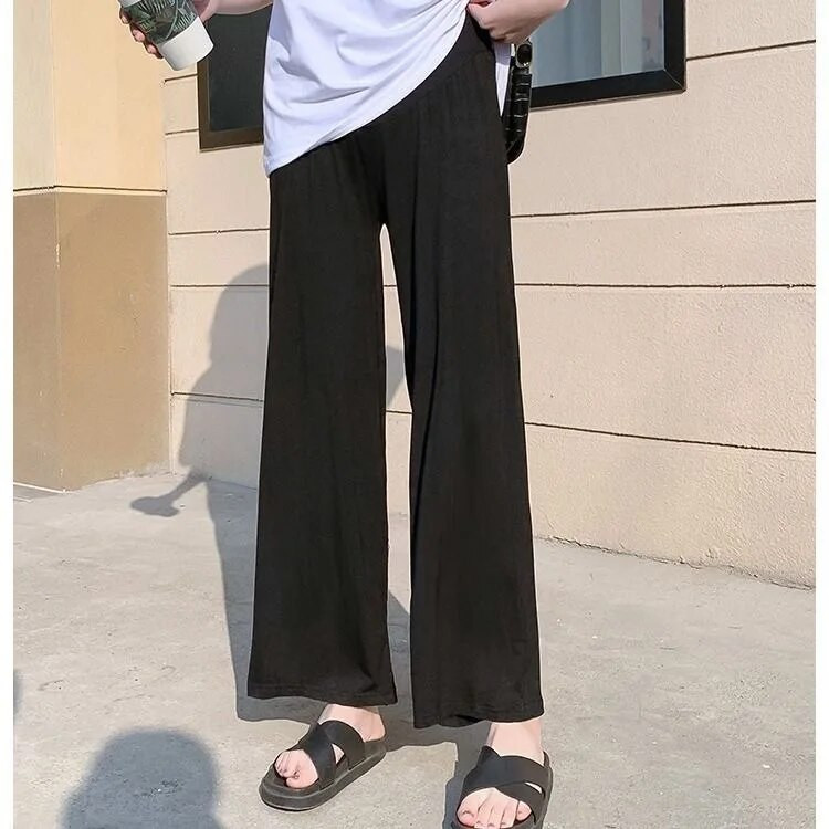 Vasarinės plonos medvilninės kelnės nėščioms moterims plačiomis kojomis laisvos motinystės kelnės aukštu juosmeniu Nėštumo pilno ilgio pilvo kelnės