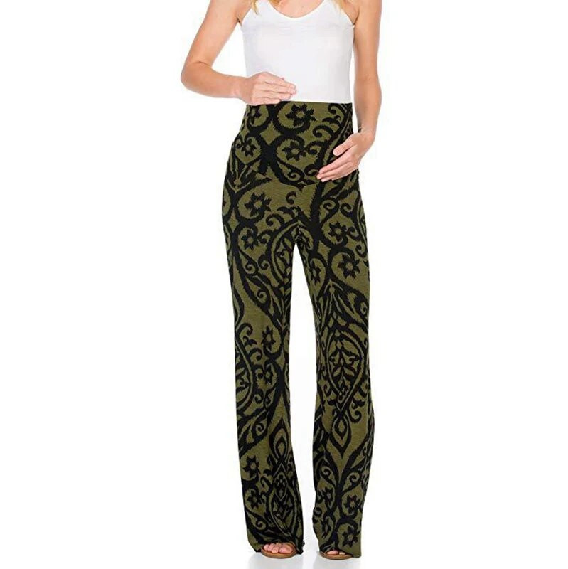 2023 m. Naujos moteriškos kelnės nėščiosioms Nėščioms skirtos kelnės nėščioms moterims tiesios, laisvos leopardo rašto kelnės Nėščioms moterims plačios kelnės