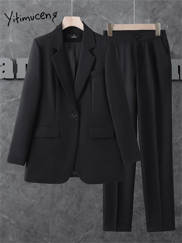 Yitimuceng női irodai női nadrág öltönyök irodai női tömör, egysoros karcsú blézer magas derekú öltönyök nadrág 2 részes szett