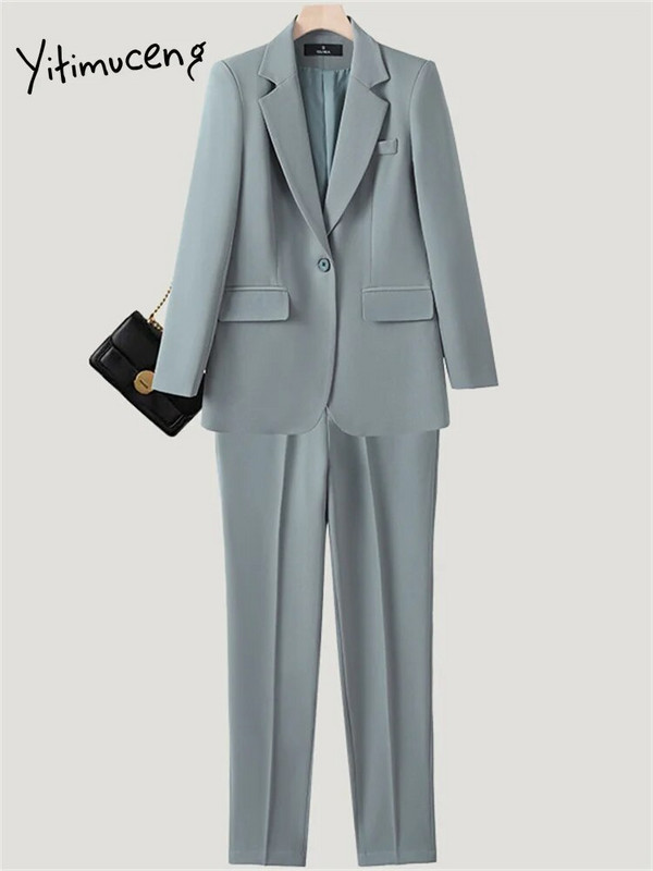 Yitimuceng női irodai női nadrág öltönyök irodai női tömör, egysoros karcsú blézer magas derekú öltönyök nadrág 2 részes szett