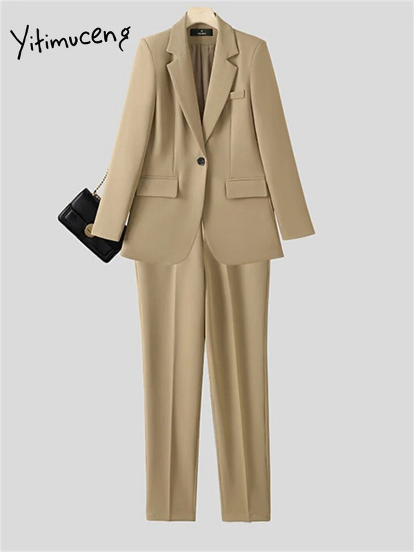 Yitimuceng női irodai női nadrág öltönyök irodai női tömör, egysoros karcsú blézer magas derekú öltönyök nadrág 2 részes szett