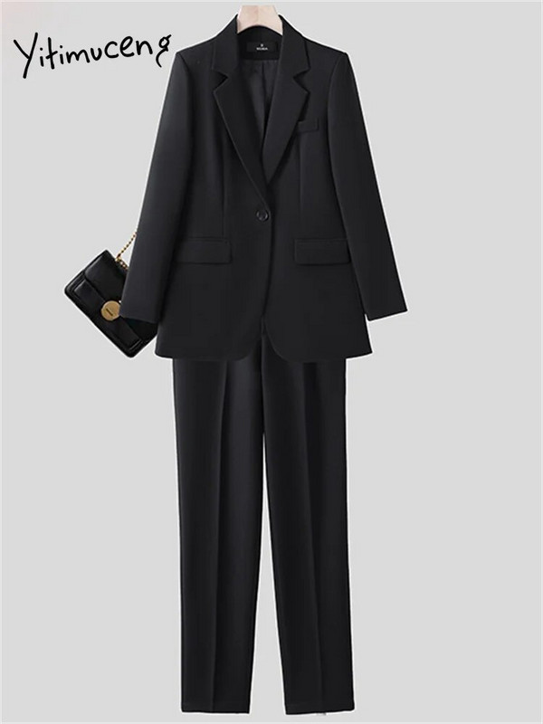 Yitimuceng női irodai női nadrág öltönyök irodai női tömör, egysoros karcsú blézer magas derekú öltönyök nadrág 2 részes szett