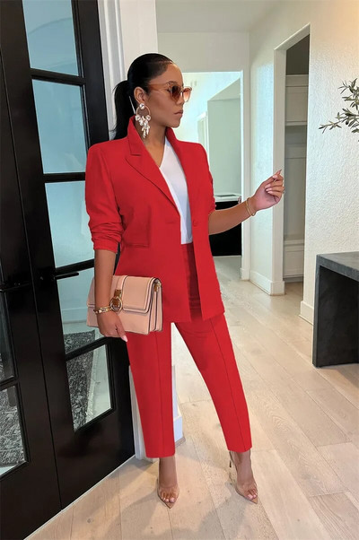 Elegantna radna odjeća Dvodijelni set za žene Sako s jednim gumbom Kaput i hlače Uredska dama Poslovno odijelo Odgovarajući kompleti Uniforma