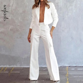 Wefads bleiser 2-osaline komplekt Naiste sügismood Kontor Tugev revääriga pikkade varrukatega topp taskutega Pükste komplektid Ülikond Tänavarõivad