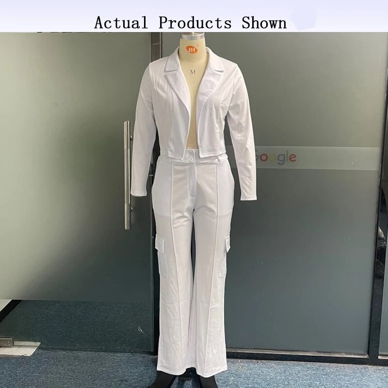 Wefads bleiser 2-osaline komplekt Naiste sügismood Kontor Tugev revääriga pikkade varrukatega topp taskutega Pükste komplektid Ülikond Tänavarõivad