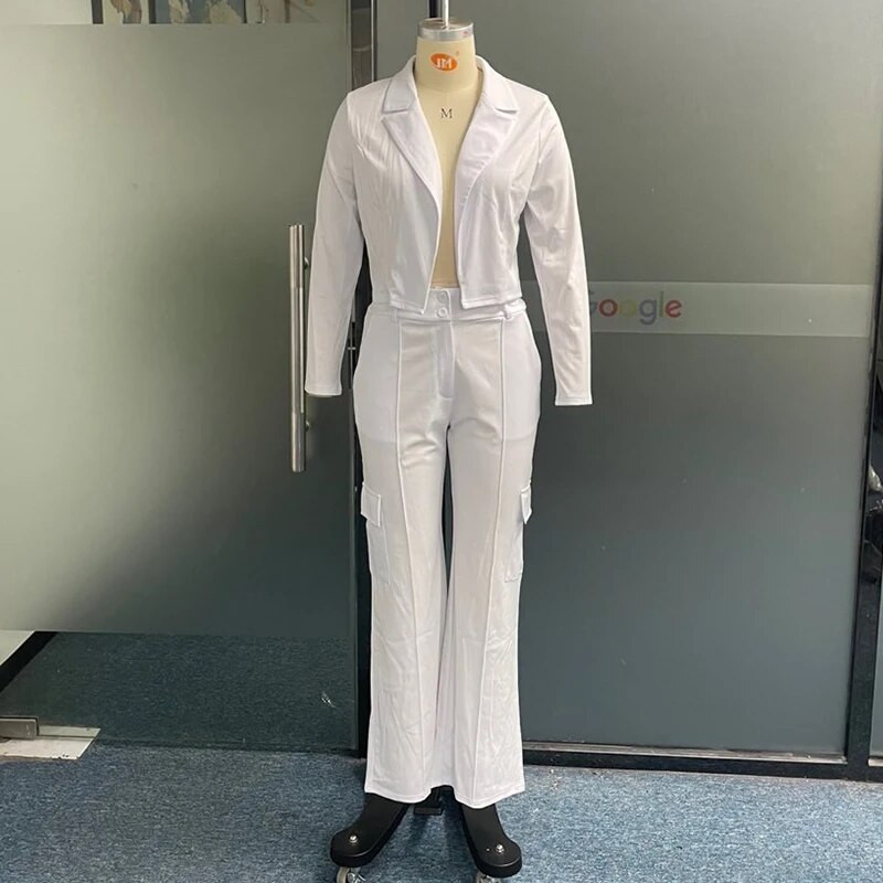 Wefads bleiser 2-osaline komplekt Naiste sügismood Kontor Tugev revääriga pikkade varrukatega topp taskutega Pükste komplektid Ülikond Tänavarõivad